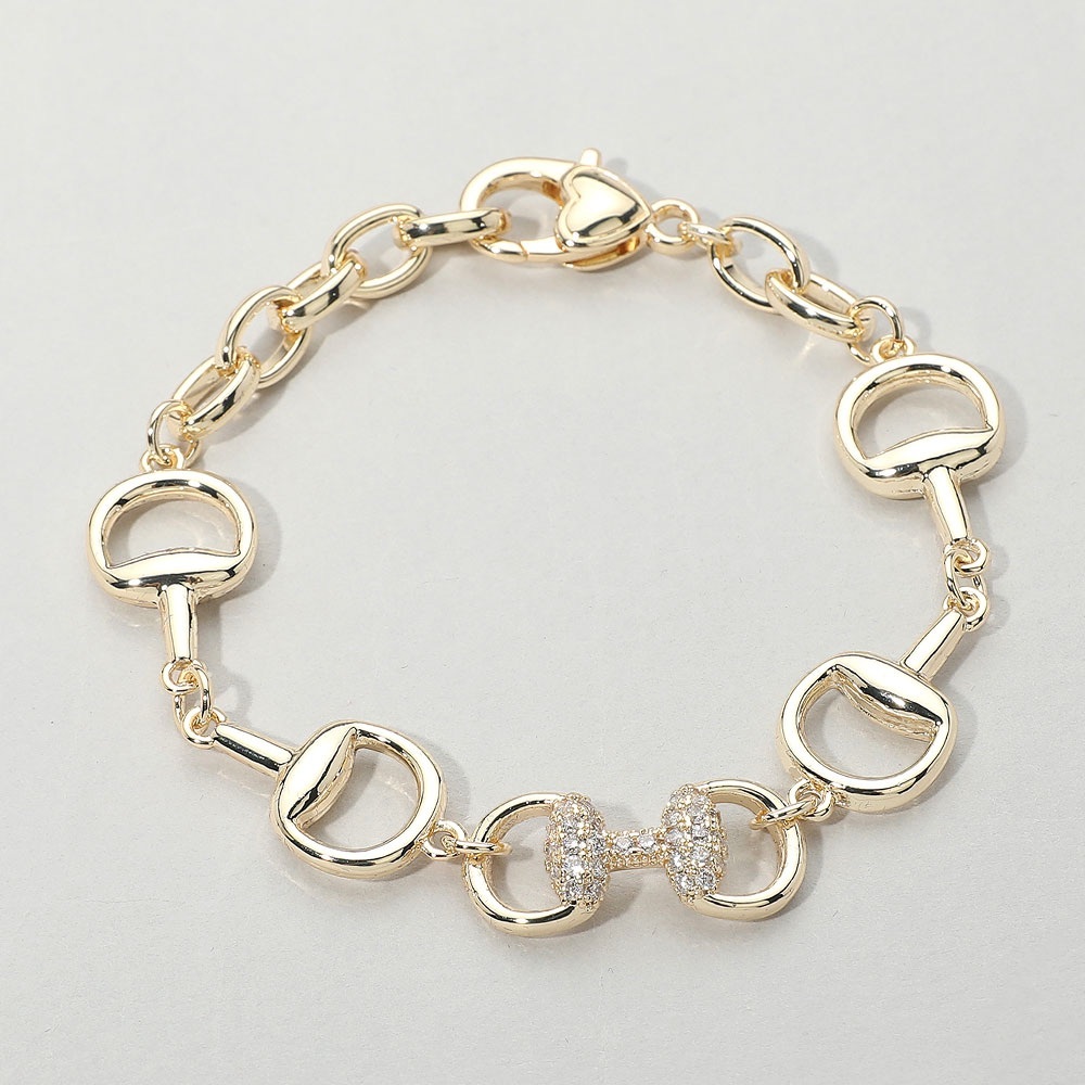 14K Gold Plated CZ Stone Paved Equestrian Bit Chain Bracelet